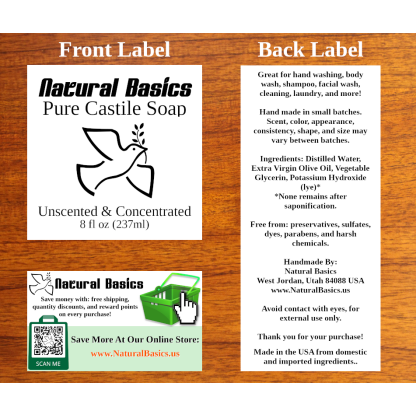 Front & Back Labels For Natural Basics Soap